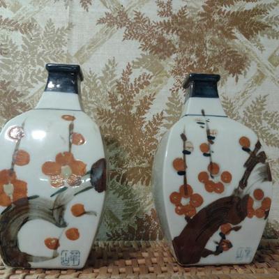 Pair of Cherry Blossom Design Porcelain Vases