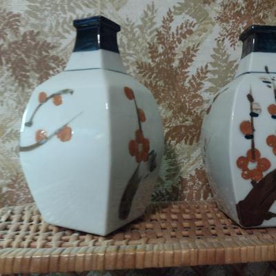 Pair of Cherry Blossom Design Porcelain Vases