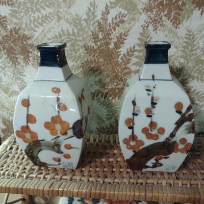 Pair of Cherry Blossom Design Porcelain Vases