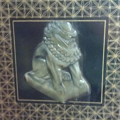 Pair of Black Lacquer Finish Asian Design Panels with Mother of Pearl Inlay