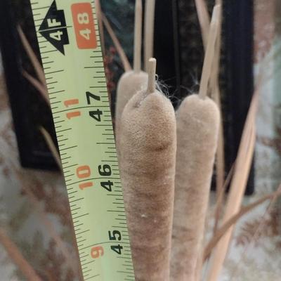 Glass Floor Vase with Natural Cattail Arrangement