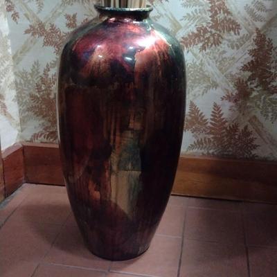 Glass Floor Vase with Natural Cattail Arrangement