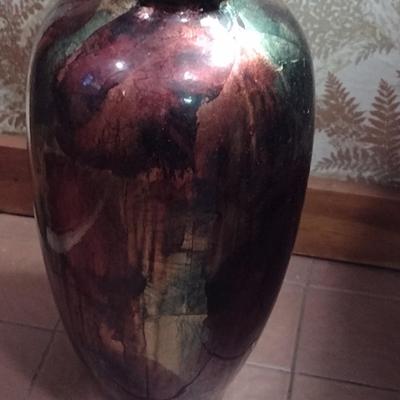 Glass Floor Vase with Natural Cattail Arrangement