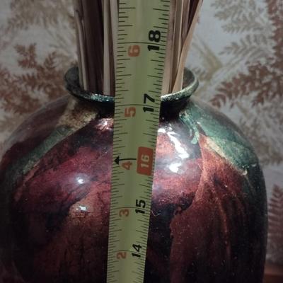 Glass Floor Vase with Natural Cattail Arrangement