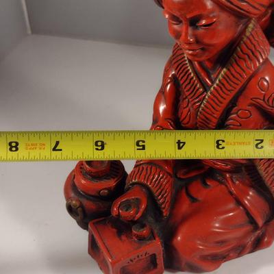 Pair of Vintage Universal Statuary Cinnabar Style Asian Design Statues
