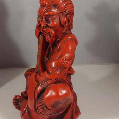 Pair of Vintage Universal Statuary Cinnabar Style Asian Design Statues