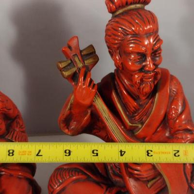 Pair of Vintage Universal Statuary Cinnabar Style Asian Design Statues