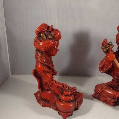 Pair of Vintage Universal Statuary Cinnabar Style Asian Design Statues