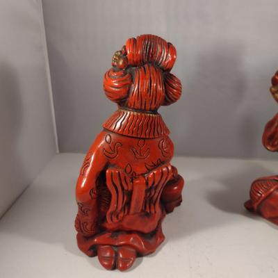 Pair of Vintage Universal Statuary Cinnabar Style Asian Design Statues