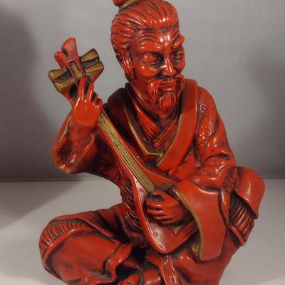 Pair of Vintage Universal Statuary Cinnabar Style Asian Design Statues