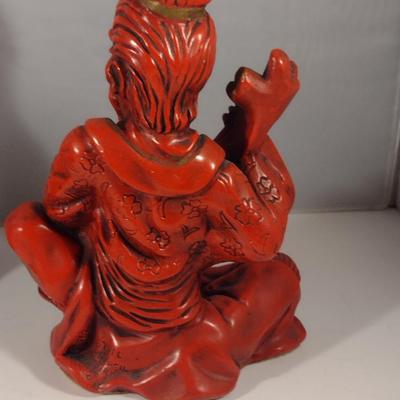 Pair of Vintage Universal Statuary Cinnabar Style Asian Design Statues