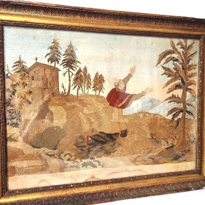 Lot #119 Antique Embroidery - French, dated 1846 - St. Charles Borromeo