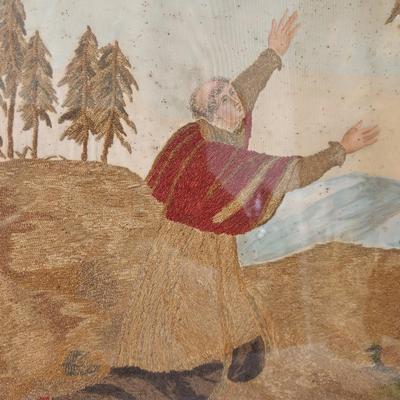 Lot #119 Antique Embroidery - French, dated 1846 - St. Charles Borromeo
