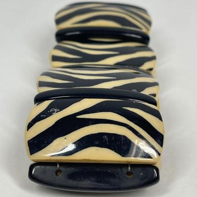 Lucite or Bakelite Plastic Stretch Bangle Bracelet Zebra Print design