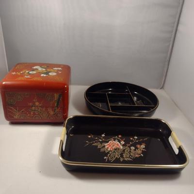 Plastic Trays and Double Layer Box with Floral and Asian Designs
