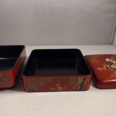Plastic Trays and Double Layer Box with Floral and Asian Designs