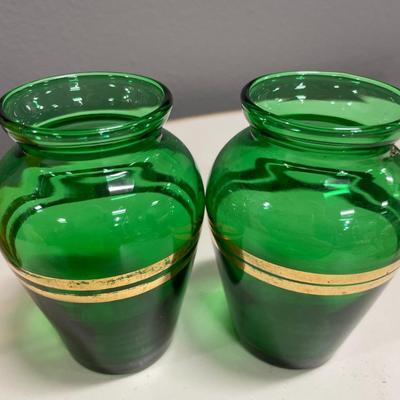 Small green vases and medium orange drop vase