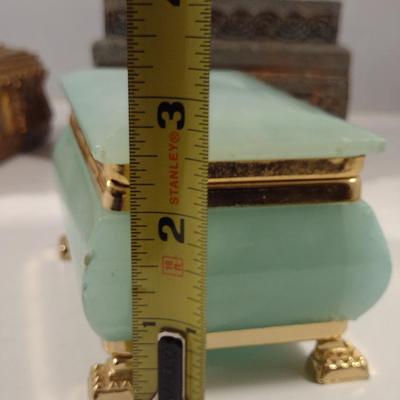 Green Stone (Possibly Alabaster) Decorative Box with Metal Accents