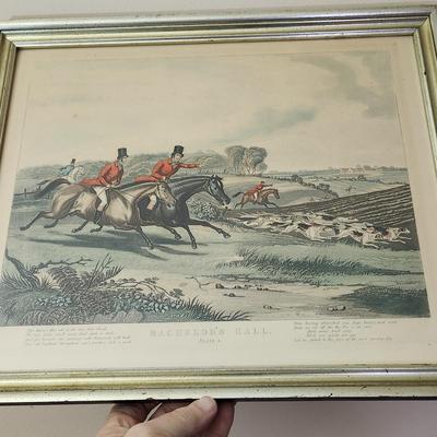 3 Framed Art English Hunting Scene 2 Bachelor's Hall Horses Hounds