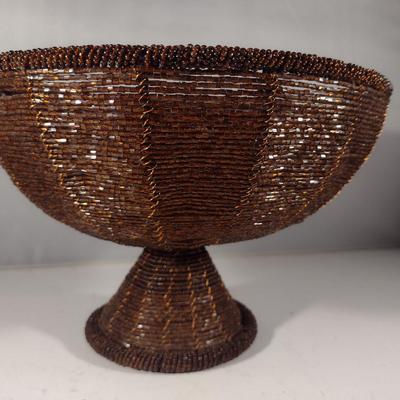 Collection of Decorative Bowls- Glass, Wooden, and Beaded on Metal Frame