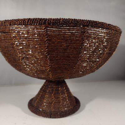 Collection of Decorative Bowls- Glass, Wooden, and Beaded on Metal Frame