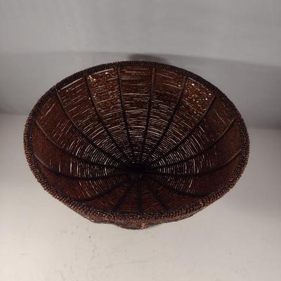 Collection of Decorative Bowls- Glass, Wooden, and Beaded on Metal Frame