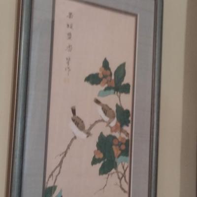 Pair of Asian Bird on Branch Framed Prints with Chop Mark