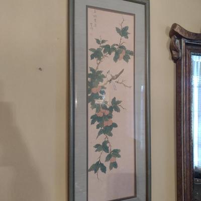 Pair of Asian Bird on Branch Framed Prints with Chop Mark