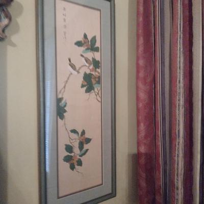Pair of Asian Bird on Branch Framed Prints with Chop Mark