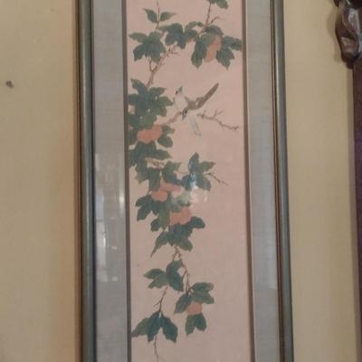 Pair of Asian Bird on Branch Framed Prints with Chop Mark