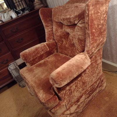 Vintage Crushed Velvet Upholstered Chair (Choice A)