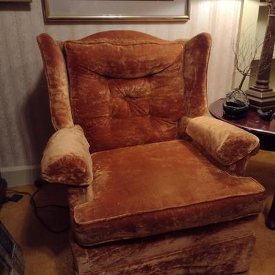 Vintage Crushed Velvet Upholstered Chair (Choice A)