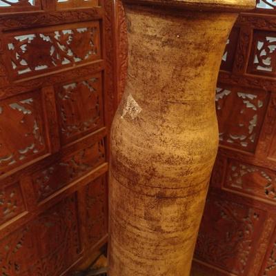 Wood Floor Vase with Natural Reed Arrangement