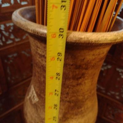 Wood Floor Vase with Natural Reed Arrangement