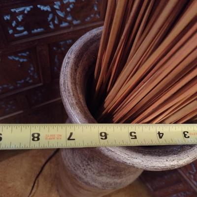 Wood Floor Vase with Natural Reed Arrangement