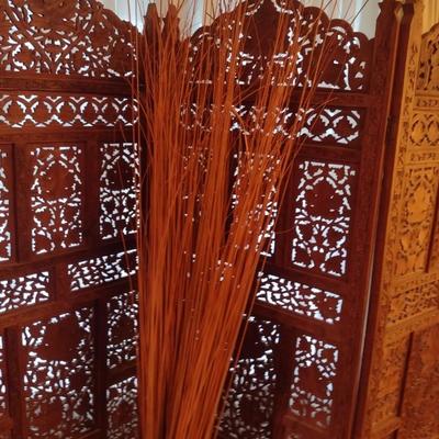 Wood Floor Vase with Natural Reed Arrangement