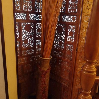 Wood Floor Vase with Natural Reed Arrangement