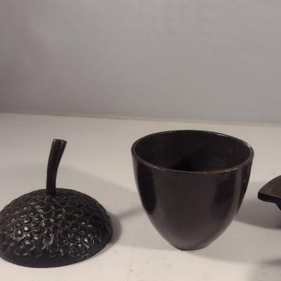 Pair of Cast Metal Nut Design Trinket Boxes with Lids- Acorn and Walnut