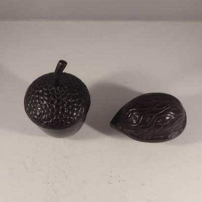 Pair of Cast Metal Nut Design Trinket Boxes with Lids- Acorn and Walnut