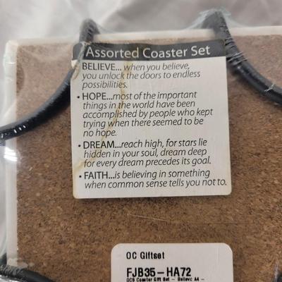 Set of new inspirational coasters with holder