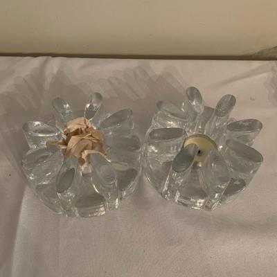 2 Glass cut votive holders