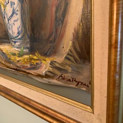 Vase with flowers original painting in vintage frame