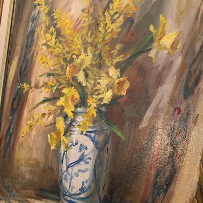 Vase with flowers original painting in vintage frame