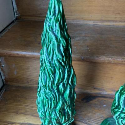 2 Vintage Ceramic pine trees 20" and 15"