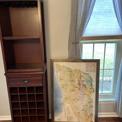 LOT 16: Wine Cabinet and Framed Sonoma Wine Country Map