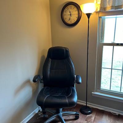 LOT 17: Office Chair, Lamp and Wall Clock
