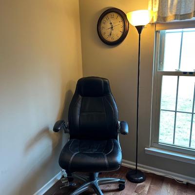 LOT 17: Office Chair, Lamp and Wall Clock