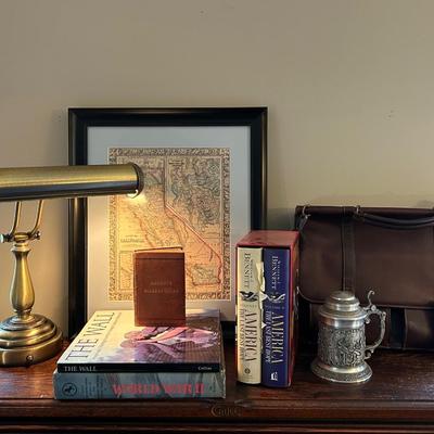 LOT 24: Desk Lamp, Framed Art, Briefcase, Books and More