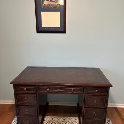 Lot 35: Hooker Furniture Wood Desk & University of Pennsylvania Frame