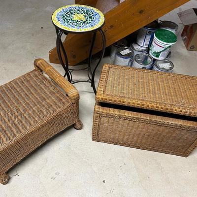LOT 72: Wicker Chest, Bench and Planter Table